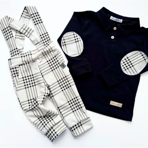 Bluzka z kołnierzem i spodenki z szelkami KRATKA Bluzka z kołnierzem i spodenki z szelkami KRATKA