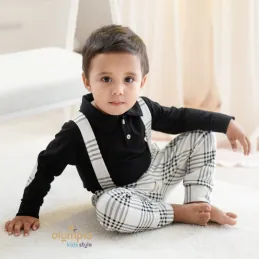 Bluzka z kołnierzem i spodenki z szelkami KRATKA