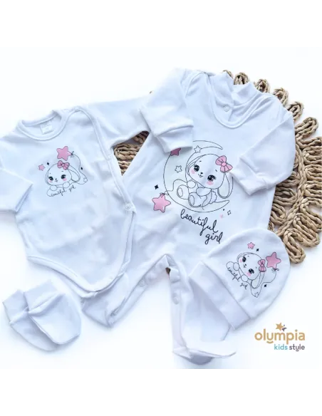 Wyprawka dla niemowlaka 5-cz biała z r&oacute;żem