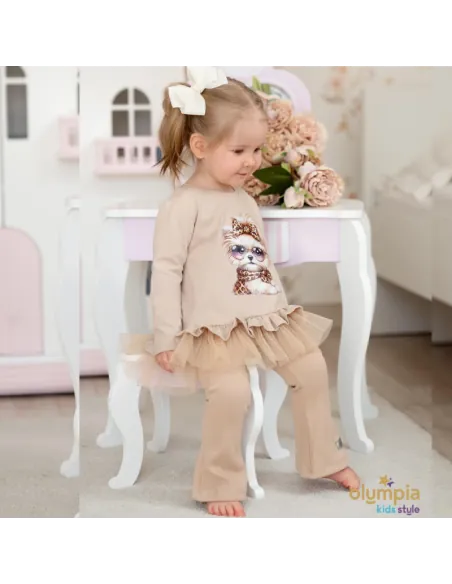 Tunika i spodnie dzwony LEOPARDA beżowa