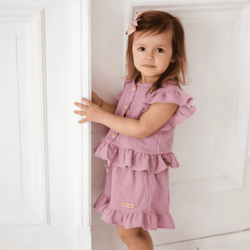 muślinowy komplet letni dla dziewczynki pudrowy r&oacute;ż